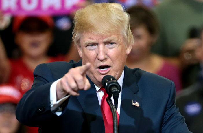 Donald Trump speaking with supporters at a campaign rally at the Phoenix Convention Center in Phoenix, Arizona in 2016. (Photo credit: Gage Skidmore)