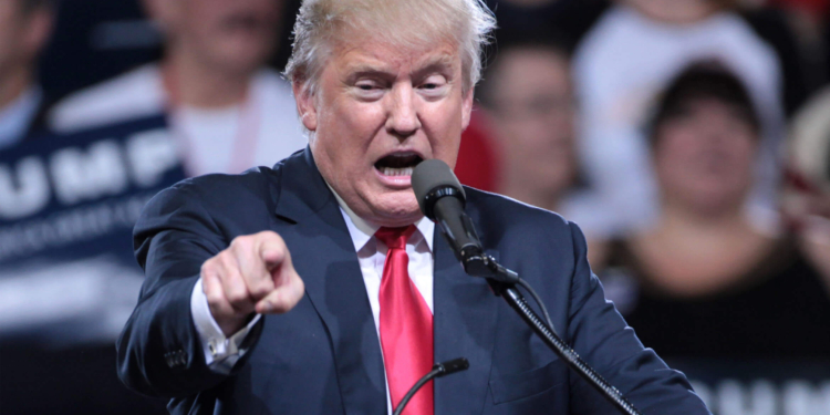 Donald Trump speaking with supporters at a campaign rally at Veterans Memorial Coliseum at the Arizona State Fairgrounds in Phoenix, Arizona. (Photo credit: Gage Skidmore)
