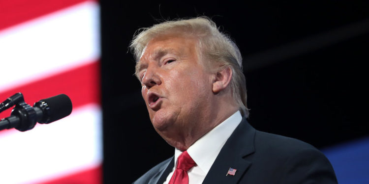 Donald Trump speaking with supporters at an "An Address to Young Americans" event in Phoenix, Arizona in 2020. (Photo credit: Gage Skidmore)