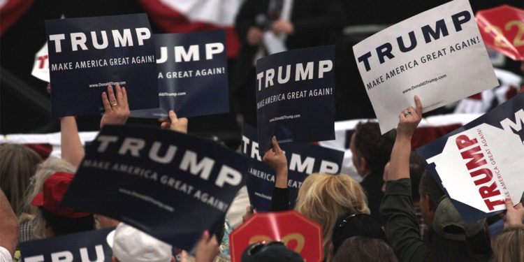 Supporters of Donald Trump at a campaign rally in Las Vegas, Nevada in 2016. (Photo credit: Gage Skidmore)