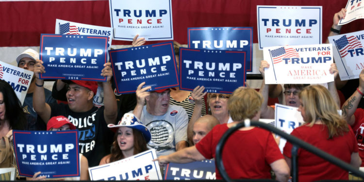 Supporters of Donald Trump at a campaign rally. (Photo credit: Gage Skidmore)